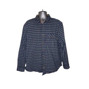 Dubinik Customized Version Flannel Shirt Mens 2XL Blue Check‎ Grunge Casual